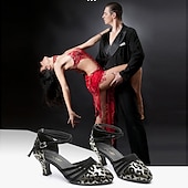 Недорогие Обувь для бальных и современных танцев-Женские танцевальные туфли с леопардовым принтом и сетчатыми ремешками – резиновая подошва, удобные и стильные для бальных и латиноамериканских танцев