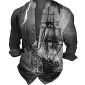 cheap Vintage Shirt-Men&#039;s Nautical Vintage Sailboat Shirt Button Up Shirt Long Sleeve Fashion Streetwear Designer Outdoor Casual Daily Summer Spring Fall Stand Collar Print Blue-Green Red Blue Green Gray