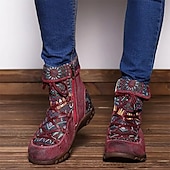 olcso Bokacsizma-Női Csizmák Katonai csizmák Boho Extra méret Napi Színes Csizmák Bokacsizmák Lapos Kerek orrú Csehország Szüret Kényelmes Vászon Műbőr Cipzár Bor Kávé Szürke