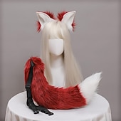 economico Accessori per acconciature-peluche orecchie di volpe e coda accessori cosplay simulazione fatta a mano orecchie di bestia cerchi per capelli e set di gioielli di coda