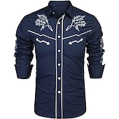 cheap Men&#039;s Western Shirts-Men&#039;s Floral Graphic Prints Shirt Western Shirt Cowboy Shirt Long Sleeve Fashion Streetwear Designer Outdoor Daily Fall &amp; Winter Turndown Print Red / White Black Navy Blue Khaki