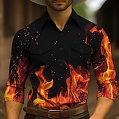 voordelige Overhemden met print voor heren-Voor heren Vlam Westers overhemd Overhemd met knopen Cowboyshirt Lange mouw Vintage Westers Dagelijks Herfst winter Strijkijzer Overhemden met kraag 3D-afdrukken Voorvak Rood Groen