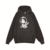 baratos Gráfico de personagem de desenho animado e filme-One Piece Monkey D. Luffy Nico Robin Roronoa Zoro Moletom Camiseta lavada com ácido extragrande Imprimir Bolso frontal Arte Gráfica Para Casal Homens Mulheres Adulto Baile de Máscaras Hot Stamping