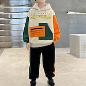 billige Sett-2 stk sett barn gutter treningsdresser antrekk fargeblokk bokstaver langermet lommesett sport daglig høst vinter 7-13 år beige