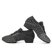 economico Scarpe per danza jazz-scarpe da ballo jazz da donna in maglia glitterata nera con design allacciato e suola in pelle scamosciata - scarpe da ballo leggere e traspiranti per sala da ballo e balli latini