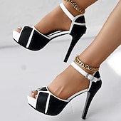 Недорогие Туфли на каблуках-женские белые и черные босоножки на шпильке с открытым носком и ремешком на щиколотке - стильные туфли на высоком каблуке для вечеринок и особых случаев