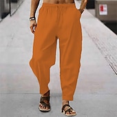cheap Holiday-Men&#039;s Trousers Summer Pants Baggy Pants Pocket Drawstring Elastic Waist Stripe Full Length Casual Daily Fashion Classic Style Loose Fit Dark Brown Dark Khaki Inelastic