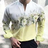 billige Plantemønster-Herre Blomstret Skjorte Skjorte med knapper Langermet Mote Gatemote Designer utendørs Avslappet Daglig Sommer Høst V-hals Trykt mønster Gul Rosa Blå Lilla Grå