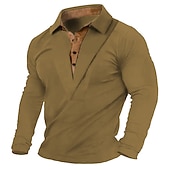 preiswerte Basic-T-Shirts-Herren Henley Hemd T-Shirt Langarm Revers Sommer Farbblock Mode Designer Basic Patchwork Urlaub Straße Ausgehen Schwarz Weiß Marinenblau Top T-Shirt für Herren
