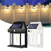 cheap Outdoor Wall Lights-LED Solar Wall Light Motion Sensor Garden Light Dusk To Dawn Outdoor Lighting IP65 Waterproof Black And White Double Color Garden Landscape Christmas Decoration Warm Light