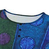 cheap Boho Tops-Women's Plus Size Linen Shirt Boho T-shirt T Shirt Streetwear Casual Color Block Striped Print Half Sleeve Regular Tops Crew Neck Daily Sports Weekend Red Blue Purple Summer Spring