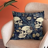 economico Camera di Halloween-federa per cuscino bifacciale 1 pz. federa per cuscino quadrato decorativo morbido con fiore di scheletro per camera da letto, soggiorno, divano, sedia, decorazioni