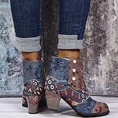 levne Kotníkové boty-Dámské Boty Cikánský Větší velikosti Párty Venkovní Kancelář Květinový Geometrický Kotníkové boty Booties Korálky Kačenka Oblá špička Vinobraní Chůze PU Zip Hnědá Duhová