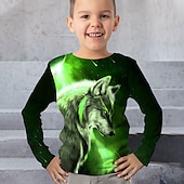 お買い得  男の子の3D動物-男の子 3D 動物 オオカミ Tシャツ Ｔシャツ 長袖 3Dプリント 秋 冬 スポーツ ファッション ストリートファッション 子供 3〜12年 アウトドア カジュアル 日常 レギュラー