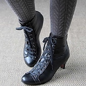 baratos anos 1930-Botas femininas brancas estilo vitoriano com cadarço e salto médio, calçados de inspiração vintage para estilo formal e retrô