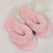 olcso Női papucsok és strandpapucsok-női fuzzy flip-flop papucs – hangulatos műszőrme plüss lapos szandál a beltéri kényelemért
