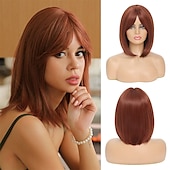 baratos Perucas Sintéticas sem Touca-peruca loira com franja - peruca loira curta de 12&#039;&#039; para mulheres perucas de cor natural com franja super macia e fácil de usar peruca reta bob peruca sintética para o dia das bruxas