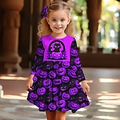 economico Costumi di Halloween per bambine-Halloween ragazze&#039; 3D Pop art Zucca Vestito Manica lunga Stampa 3D Estate Autunno Halloween Per eventi Da mare stile sveglio Informale Bellissimo Bambino 3-12 anni Abito casual Abito linea A Sopra il