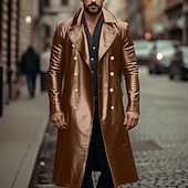 billiga Trenchcoat för män-Herr Imitationsläderjacka Övergångsjacka Utekväll Vår &amp; Höst Imitationsläder Vindtät jacka Ytterkläder Kläder Ensfärgat Kavajslag Dubbelknäppt