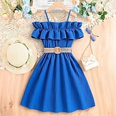 economico Vestiti casual-Bambino Da ragazza Vestito Tinta unica Manica corta Matrimonio Esterno Informale Con balze Festività Di tendenza Giornaliero Poliestere Al ginocchio Abito casual Vestito svasato Abito linea A Estate