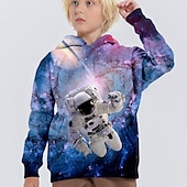 economico Visione 3D e Geometria del Ragazzo-Da ragazzo 3D Pop art Astronauta Felpa con cappuccio Manica lunga Stampa 3D Primavera Autunno Inverno Di tendenza Streetwear 3D Bambino 3-12 anni 4-12 anni Esterno Informale Giornaliero Standard