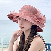 voordelige Feesthoeden-hoed Organza Kentucky Derby Kerk (83 Eenvoudig Boho Met Kant Bloem Helm Hoofddeksels