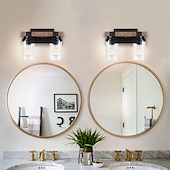 ieftine Lumini Vanity-Corpuri de iluminat baie de fermă, 1/2/3 lumini lumini de baie pe oglindă, lumini de vanity din lemn rustic, abajur din sticlă semințe pentru baie, aplice vintage pentru baie, living, hol, dormitor