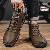 cheap Men&#039;s Sneakers-Men&#039;s Brown Leather Ankle Boots – Handmade Stitching, Lace-Up Design, and Durable Non-Slip Sole for Outdoor and Casual Wear