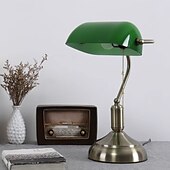 cheap Bedside Lamp-Green Glass Bankers Desk Lamp Antique Desk Lamps with Brass Base, Traditional Library Lamp with Pull Chain, E26 Base, Vintage Desk Lamp for Office, Study Room 110-240V