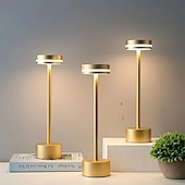baratos Candeeiros de mesa-Candeeiro de mesa led recarregável sem fio alumínio quarto bar restaurante com controle de toque lâmpada led para escritório em casa quarto hotel restaurante configurações de brilho de 3 níveis