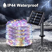 economico Striscie luci ad energia solare-10m-100leds/20m-200leds/30m-300leds filo di rame solare stringa di luce esterna impermeabile giardino luci decorative festival di natale luci telecomando luci solari