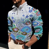 economico Polo stampata da uomo-Per uomo Floreale Stampe astratte POLO Polo con zip Camicia da golf Golf Manica lunga Camicia Colletto alla coreana Esterno Strada Giallo Rosa Blu Viola Verde Cerniera Stampa Abbigliamento Di