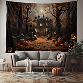 olcso halloween faliszőnyegek-halloween dekorációk gobelin jack o lámpás tök dekor fal művészet nagy függő gobelin falfestmény fénykép háttér takaró függöny otthon hálószoba nappali denevérek kísértetjárta ház temető