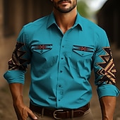 cheap Men&#039;s Western Shirts-Men&#039;s Tribal Graphic Prints Vintage Shirt Western Shirt Cowboy Shirt Long Sleeve Fashion Streetwear Designer Outdoor Daily Fall &amp; Winter Turndown Print Black Blue