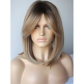 お買い得  トレンドの合成ウィッグ-ミディアムレングス ワインレッド レイヤードウィッグ ハイライトウィッグ 前髪付きレイヤードウィッグ 白人女性用合成ウィッグ ハイライト