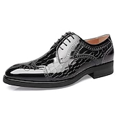 economico Formale-scarpe oxford da uomo in pelle verniciata bordeaux con dettagli brogue e motivo coccodrillo - eleganti scarpe eleganti con lacci per occasioni formali