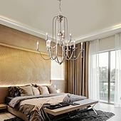 economico Lampadari-lampadario per sala da pranzo stile candela 6/9/12 teste moderna illuminazione a sospensione in fattoria, lampada a sospensione a soffitto a candela spazzolata a 9 luci per soggiorno camera da letto