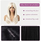 abordables Perruques Synthétiques Sans Bonnet-perruques blondes platine pour femmes perruque en couches avec frange 22 pouces longueur d&#039;épaule perruque perruque de cheveux synthétiques d&#039;aspect naturel pour une utilisation quotidienne