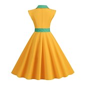 olcso Munkaruhák-Női Gomb Nyomtatott Vintage ruha Midi ruha Elegáns Pöttyös Hajtóka Ujjatlan Iroda Randi Tavasz Ősz Fekete Sárga