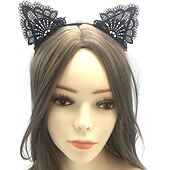 economico Maschera di Halloween &amp; Accessori-maschera mascherata in pizzo per donna, maschera mascherata nera per donna maschera per gatti fascia per orecchie di gatto con girocollo a cuore