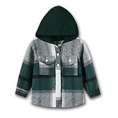 billiga Jackor och rockar för pojkar-Barn Pojkar Kappa Hoodiejacka Ytterkläder Rutig Långärmad Knappar Täcka Utomhus Mode Streetwear Dagligen Vin Armégrön Rubinrött Höst Vinter 7-13 år