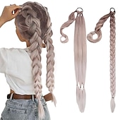 abordables Coletas-Extensión de cola de caballo trenzada larga con cabello recto Envoltura alrededor de extensiones de cabello de cola de caballo con lazo para el cabello Pieza de cabello sintético suave y saludable