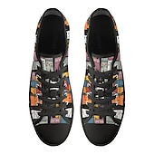 economico Sneakers da donna-Sneakers da donna in tela con stampa di gatti colorati – graziose scarpe casual con lacci per gli amanti dei gatti, da indossare tutti i giorni e per le passeggiate