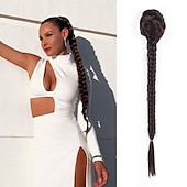 abordables Queue-de-cheval-tressé queue de cheval extension 24 pouces de long tresse queue de cheval extension cordon queue de cheval clip dans l&#039;extension de cheveux synthétique tressé queue de cheval pour les femmes