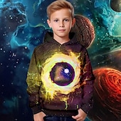 billige Gutts 3D-visjon og geometri-Gutt 3D Grafisk Galakse Rom Hattetrøje Langermet 3D-utskrift Vår Høst Vinter Mote Gatemote Kul Barn 3-12 år utendørs Avslappet Daglig Normal