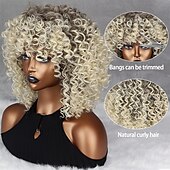 economico Parrucche trendy sintetiche-parrucche afro ricci biondi per donne nere parrucche afro bionde ombre anni &#039;70 per donne parrucche ricci crespi anni &#039;70 biondo mixd marrone