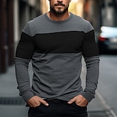 preiswerte Basic-T-Shirts-Herren T Shirt T-Shirt Langarmshirt Langarm Rundhalsausschnitt Frühling &amp; Herbst Farbblock Mode Designer Basic Patchwork Urlaub Straße Ausgehen Schwarz Rot Hellgrau Top T-Shirt für Herren