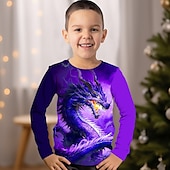 billiga Pojkens 3D-djur-Pojkar 3D Grafisk Djur Drake T-shirt Långärmad 3D-tryck Sommar Vår Höst Sport Mode Streetwear Barn 3-12 år Utomhus Ledigt Dagligen Normal