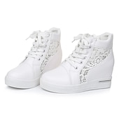 economico Sneakers da donna-sneakers da donna con zeppa traspiranti e pannello in pizzo – comode scarpe alte con lacci per uscite casual e abbigliamento estivo