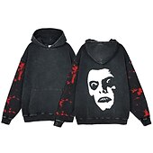 abordables Gráfico de Halloween-Víspera de Todos los Santos Gritar Cara de fantasma Esqueleto Sudadera Camiseta extragrande lavada con ácido Estampado Bolsillo delantero Gráfico Para Pareja Hombre Mujer Adulto Mascarada Estampado